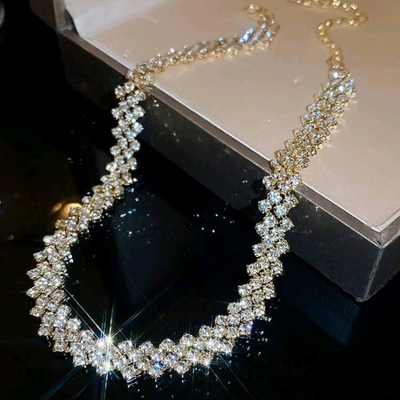 Rhinestone Gold Tone Choker - Picture 1 of 3